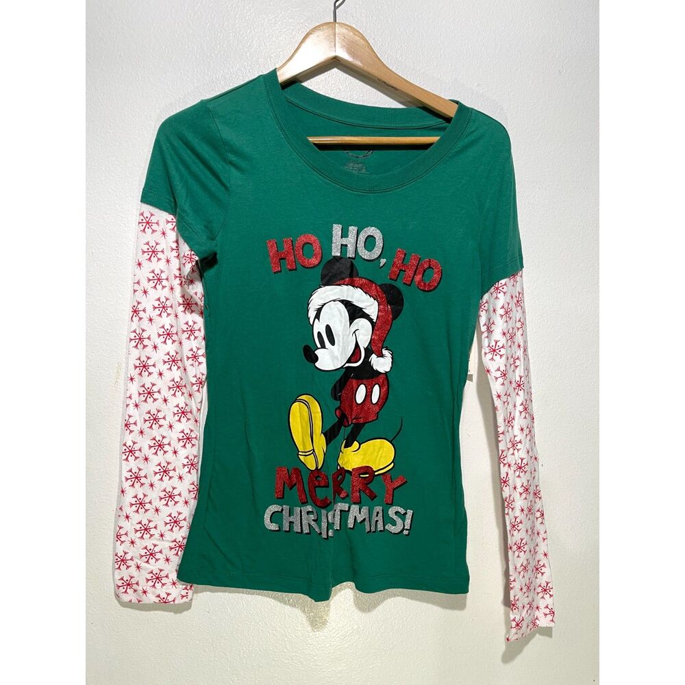NGT Disney pajama top christmas mikey green holiday lounge sleepwear kid L11-13